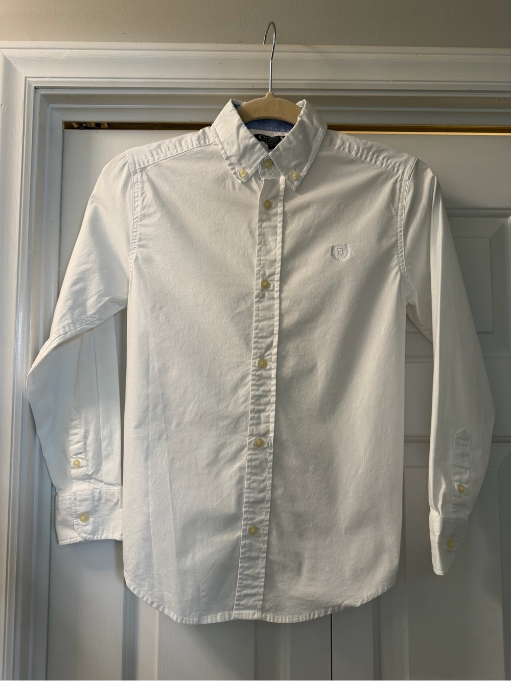 Chaps Boys White Button-Down Dress Shirt with white logo